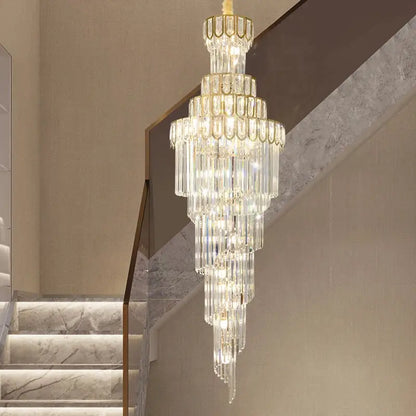 Light luxury rotating crystal chandelier gold villa living room