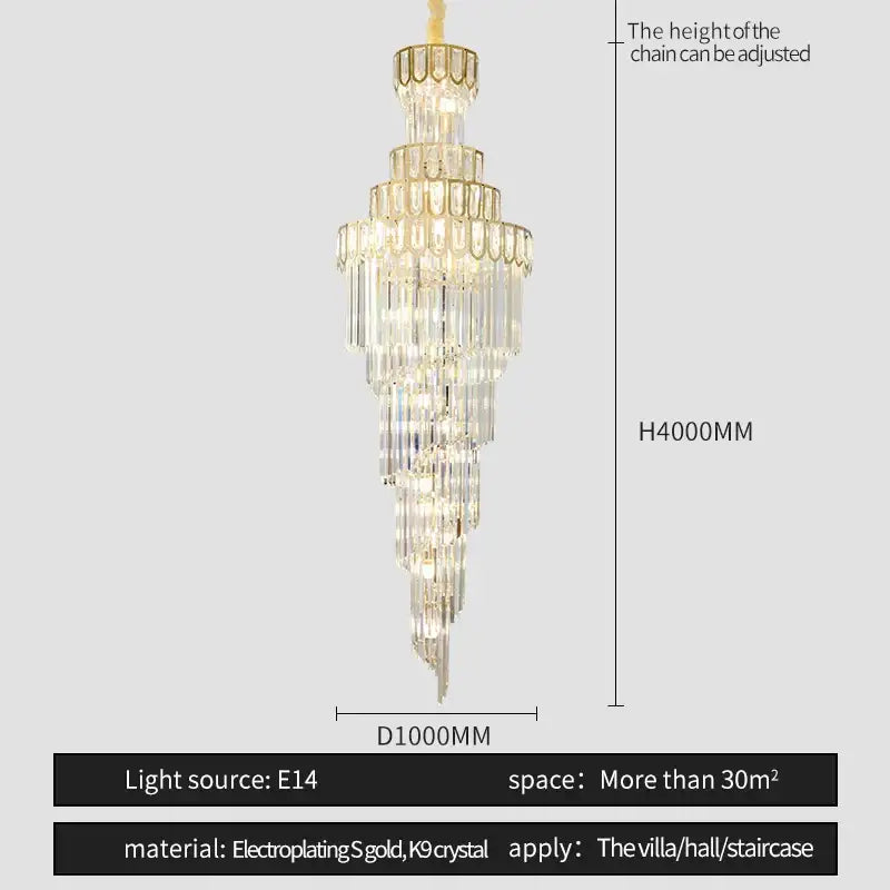 Light luxury rotating crystal chandelier gold villa living room