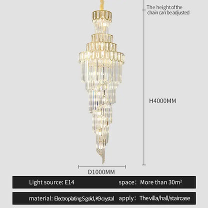Light luxury rotating crystal chandelier gold villa living room