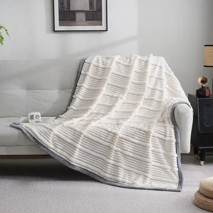 Light luxury sofa blanket cream & gray ribbed fleece bedroom throw