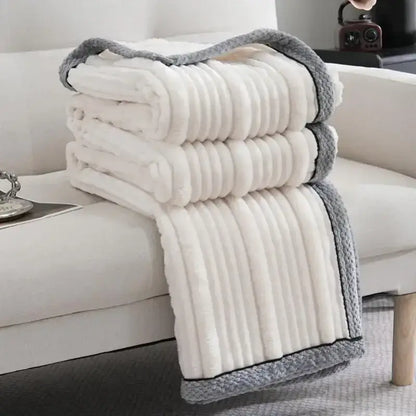 Light luxury sofa blanket cream & gray ribbed fleece bedroom throw