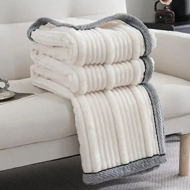 Light luxury sofa blanket cream & gray ribbed fleece bedroom throw