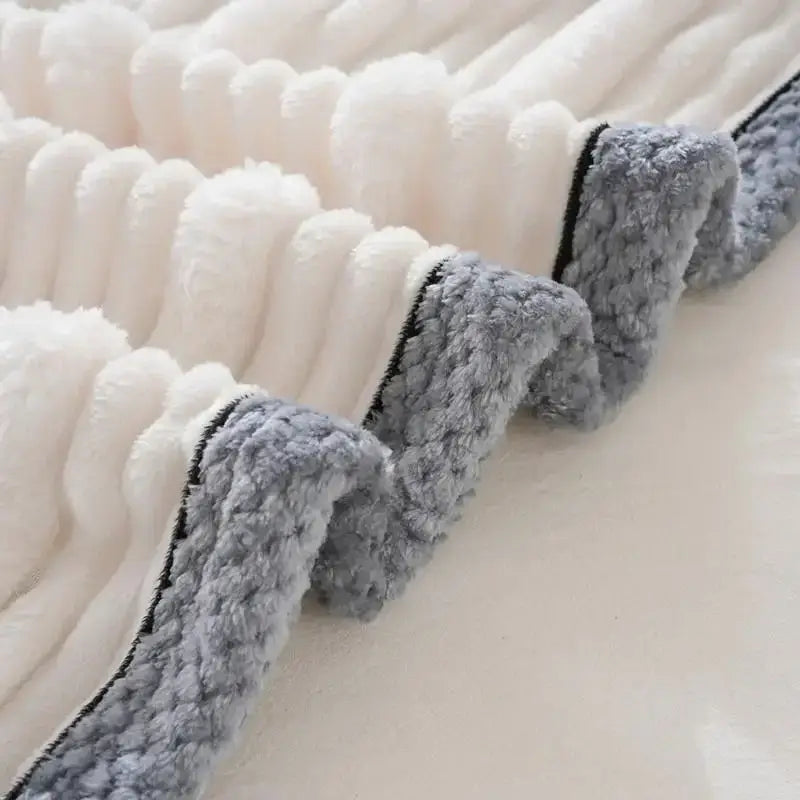Light luxury sofa blanket cream & gray ribbed fleece bedroom throw