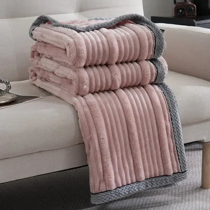 Light luxury sofa blanket cream & gray ribbed fleece bedroom throw