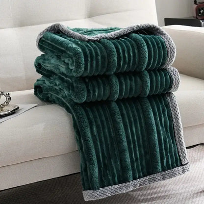 Light luxury sofa blanket cream & gray ribbed fleece bedroom throw