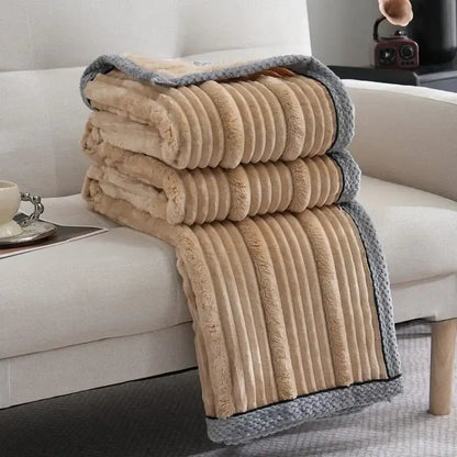 Light luxury sofa blanket cream & gray ribbed fleece bedroom throw