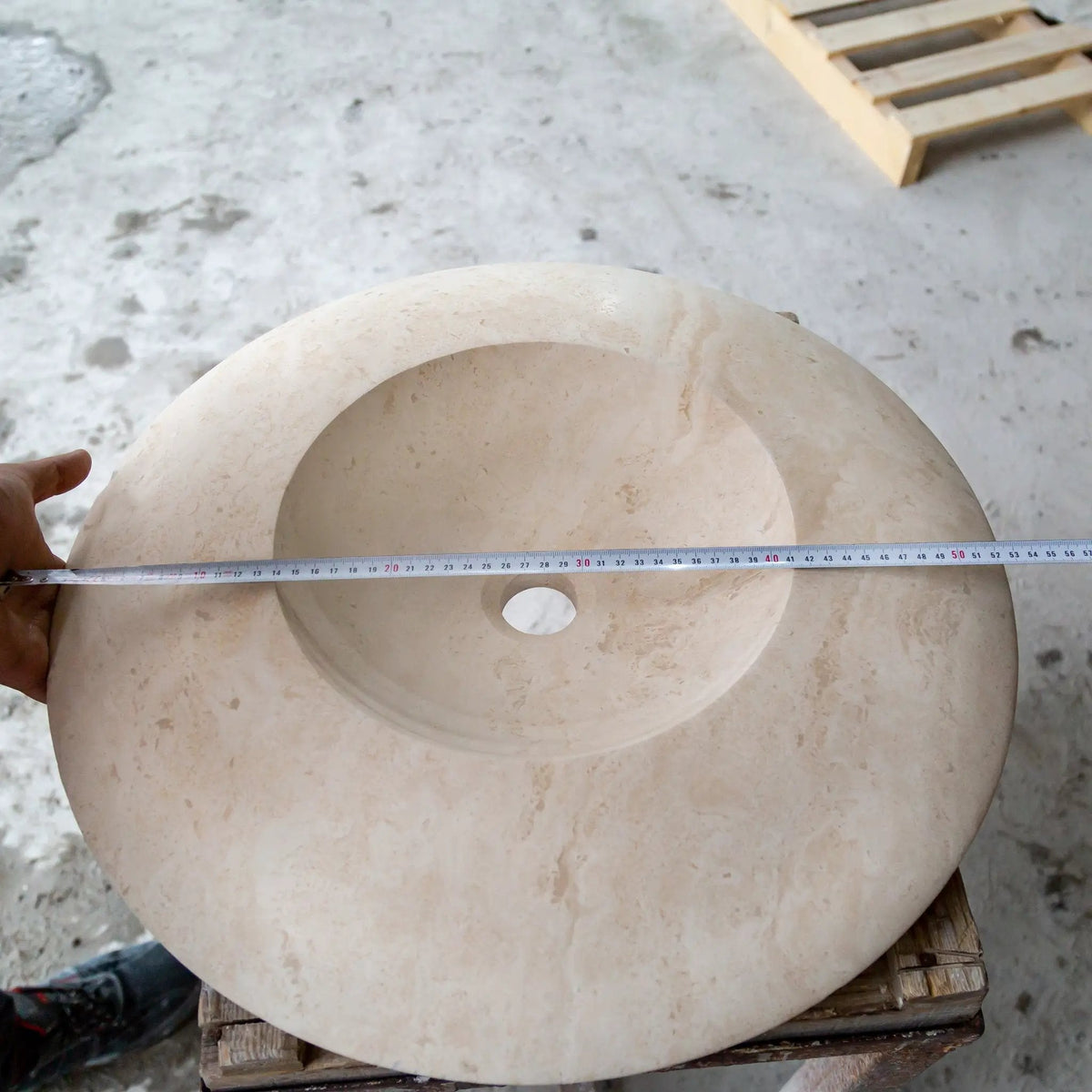 Light Beige Travertine Stone Round Vessel Bathroom Sink 21