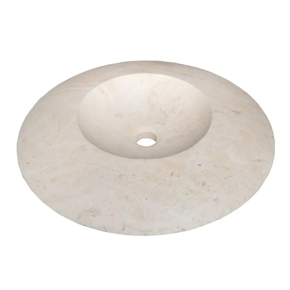 Light Beige Travertine Stone Round Vessel Bathroom Sink 21