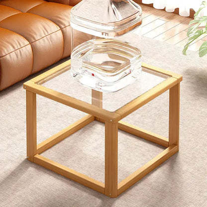Light wood two tier glass coffee table set living room open shelving