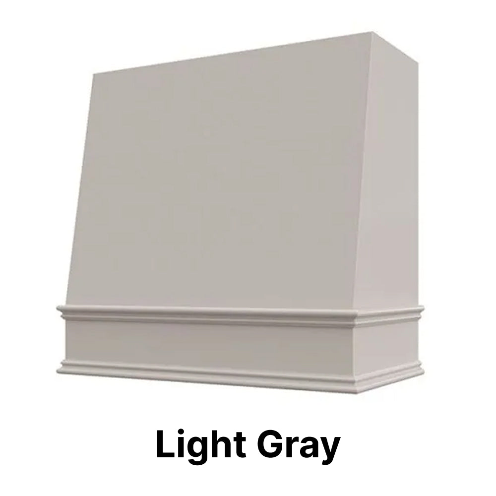 Wood Range Hood With Angled Front and Decorative Trim - 30", 36", 42", 48", 54" and 60" Widths Available