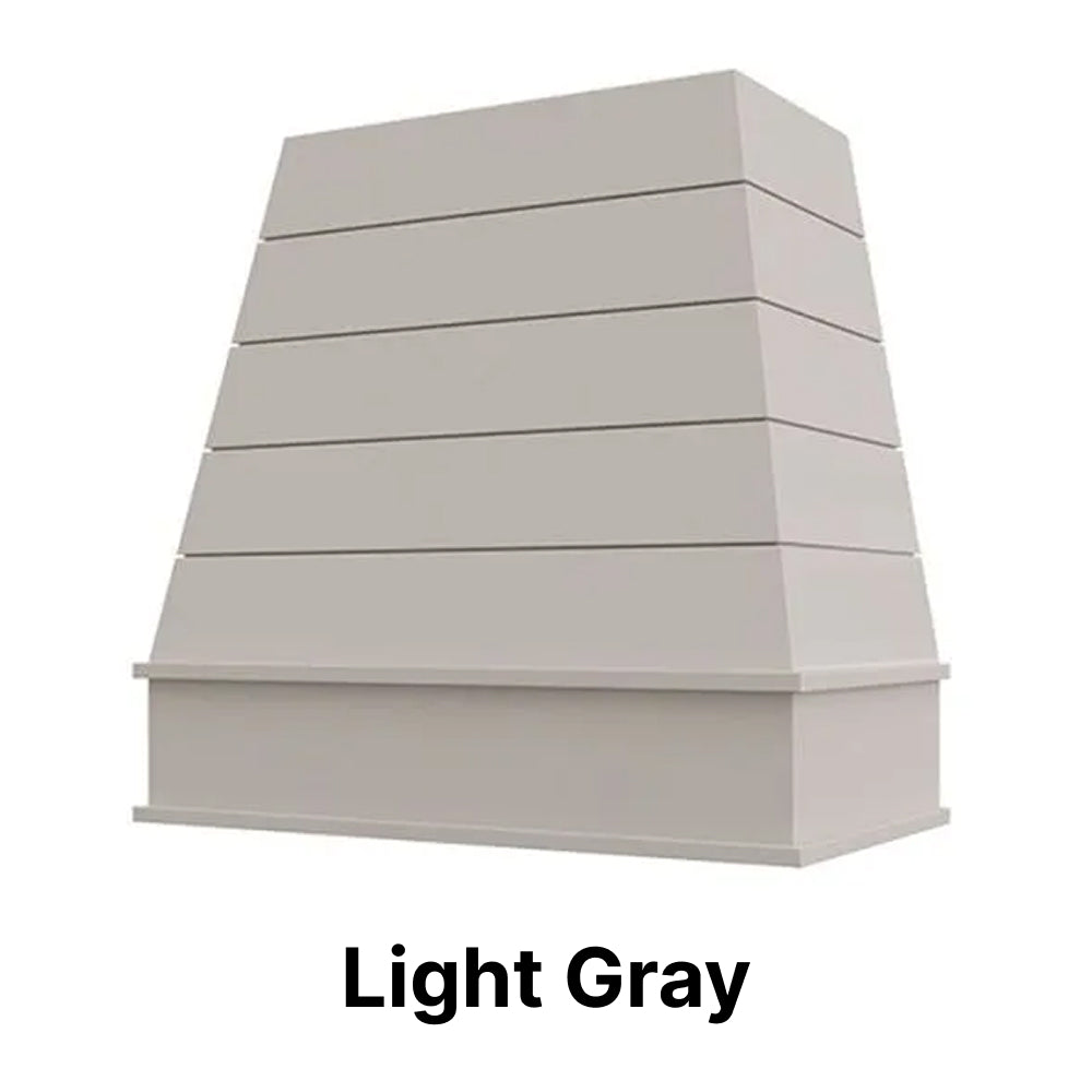 Wood Range Hood With Tapered Shiplap Front and Block Trim - 30", 36", 42", 48", 54" and 60" Widths Available
