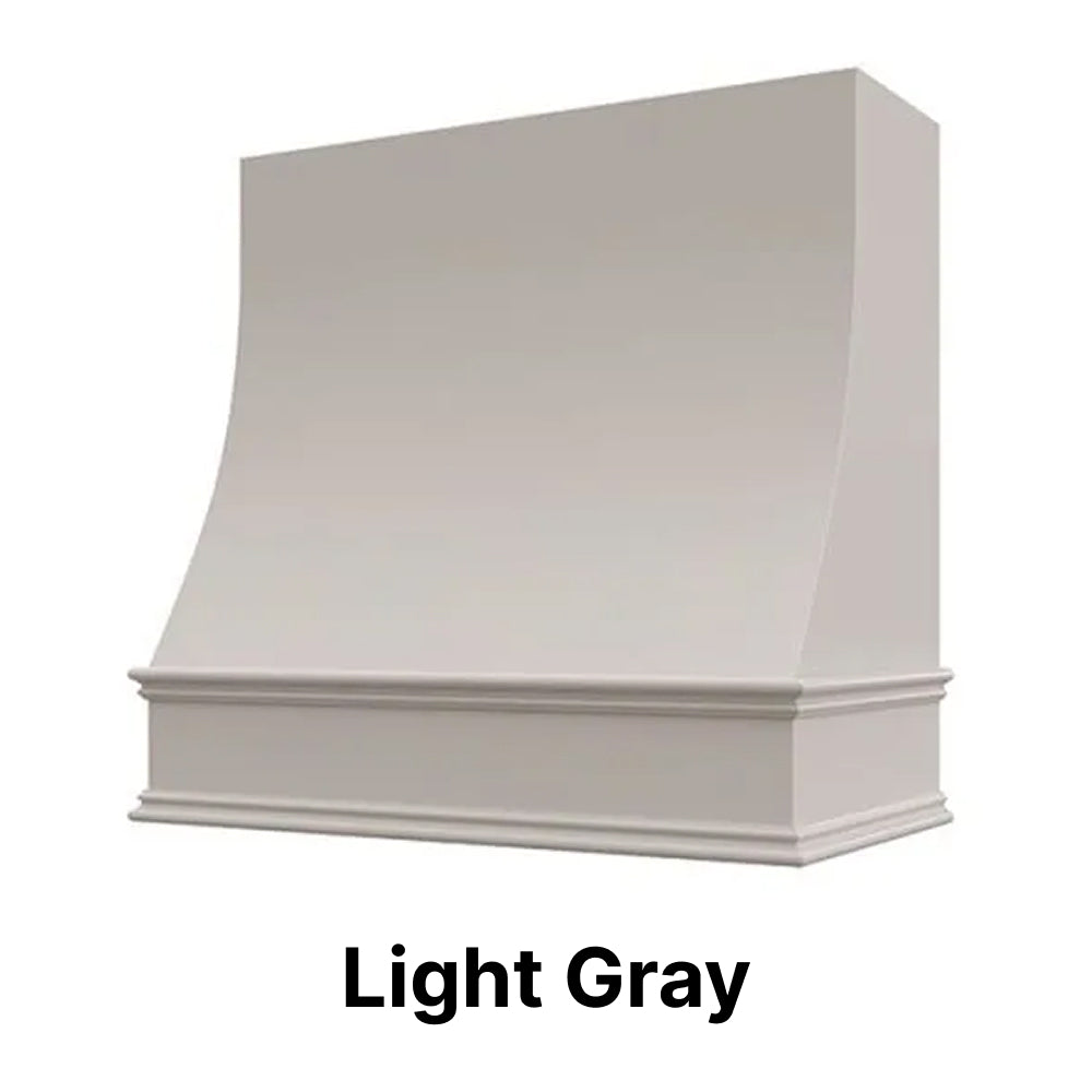 Wood Range Hood With Sloped Front and Decorative Trim - 30", 36", 42", 48", 54" and 60" Widths Available