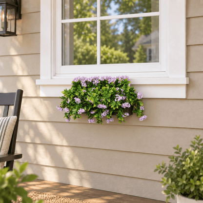 Artificial Window Box Planter – Draping Lilac Flowering (20×14in) – UV Resistant