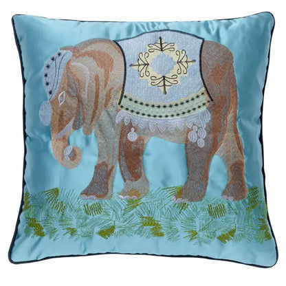 Lime green satin elephant embroidery sofa cushion cover living room