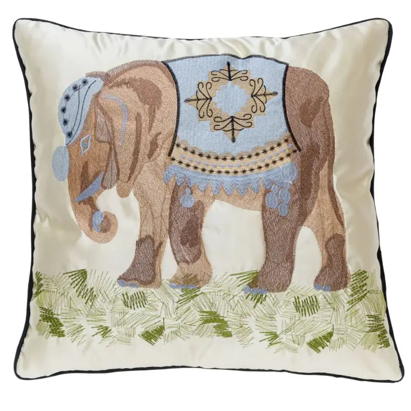 Lime green satin elephant embroidery sofa cushion cover living room