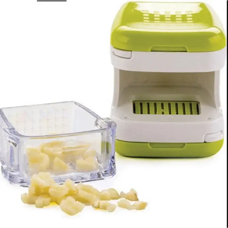 Lime green & white garlic press cutter with kitchen storage container