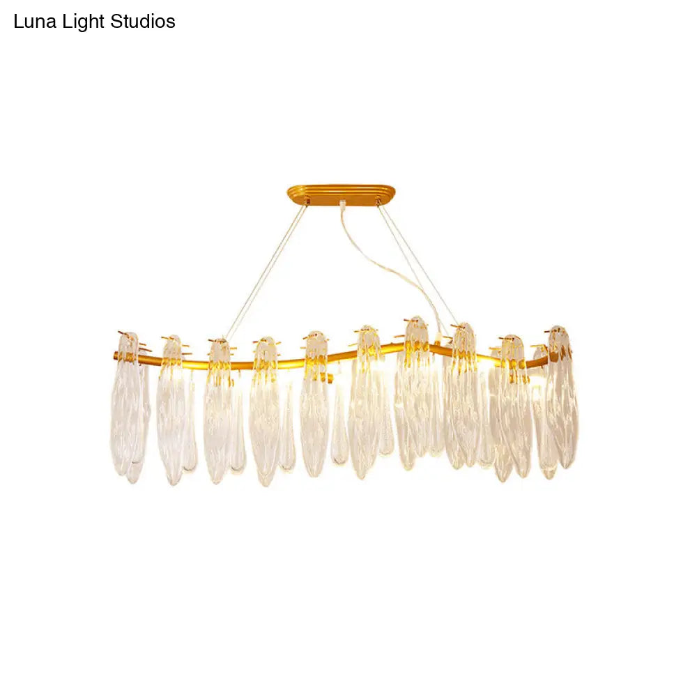 DecorBites™ Linear Island Lamp with 8 Clear K9 Crystal Lights - Gold Pendant Lighting Fixture for Living Room