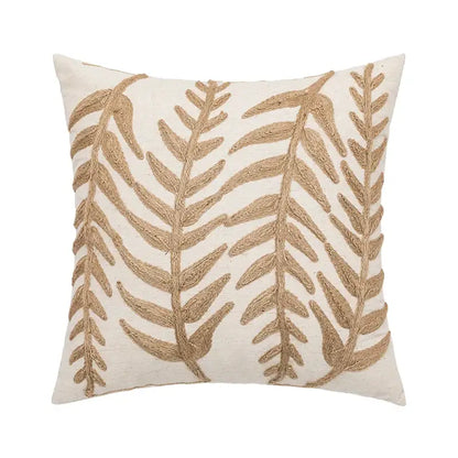 Linen embroidery leaves cushion cover cream & beige living room