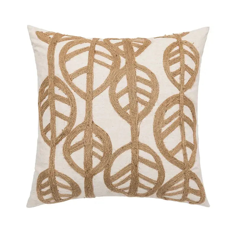 Linen embroidery leaves cushion cover cream & beige living room