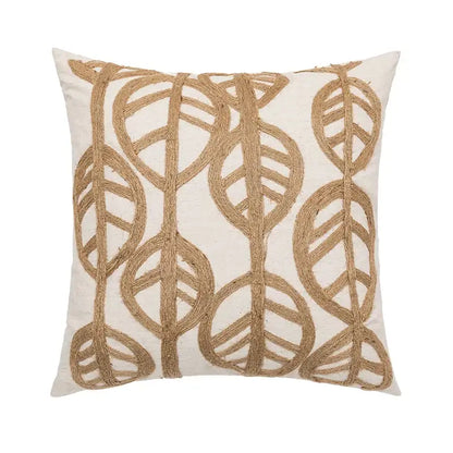 Linen embroidery leaves cushion cover cream & beige living room