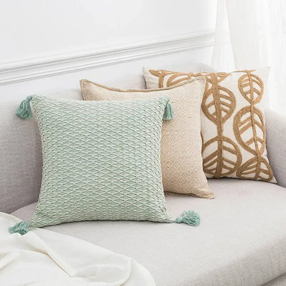 Linen embroidery leaves cushion cover cream & beige living room