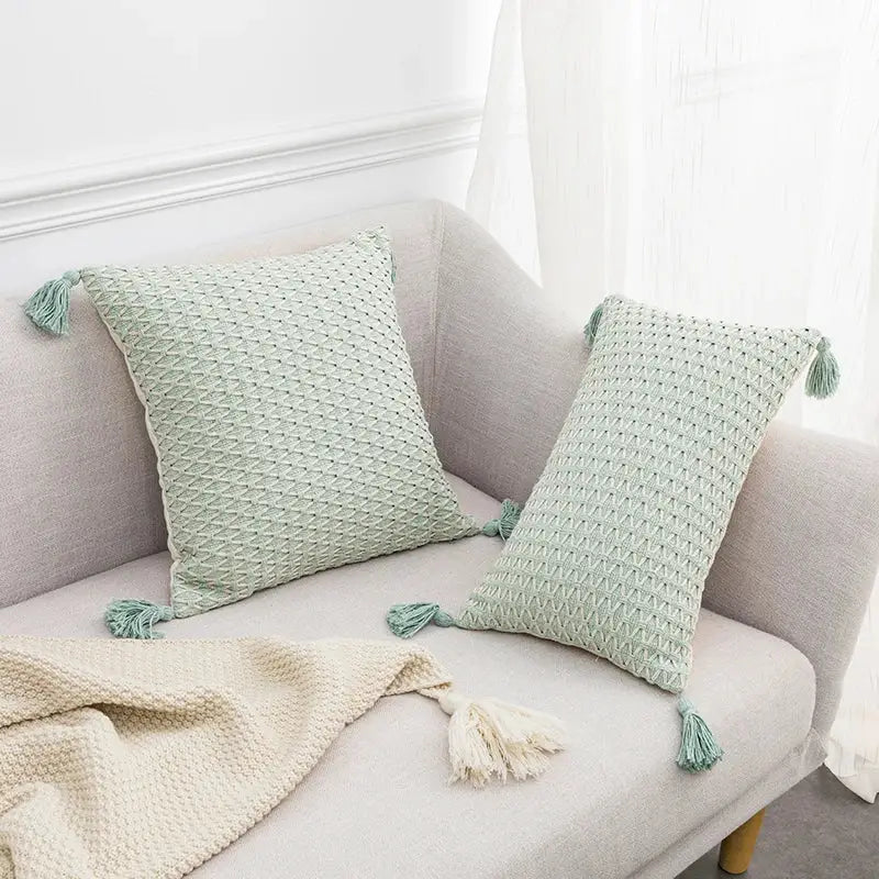 Linen embroidery leaves cushion cover cream & beige living room
