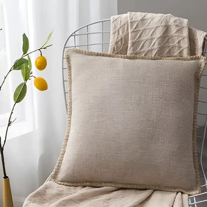 Linen fringe cushion cover neutral tones living room pillow