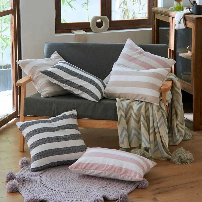 Linen stripe cushion cover living room striped pillow case