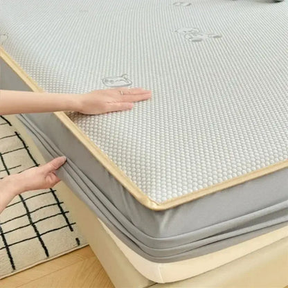 Little bear gray jacquard cooling mat bedroom mattress pad