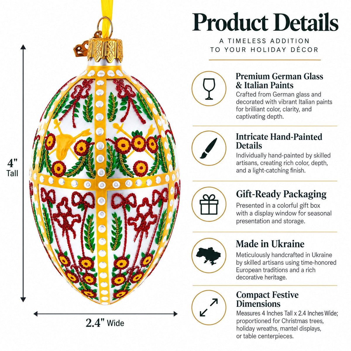 1901 Gatchina Palace Royal Glass Egg Ornament 4 Inches