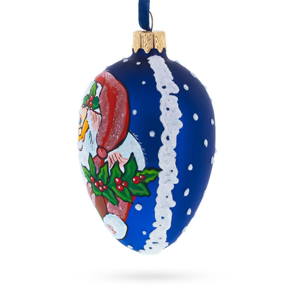 Santa With Mistletoe Glass Egg Ornament 4 Inches