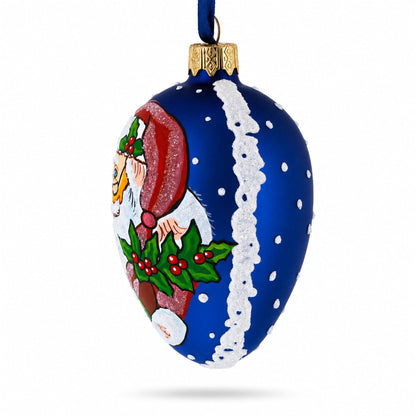 Santa With Mistletoe Glass Egg Ornament 4 Inches