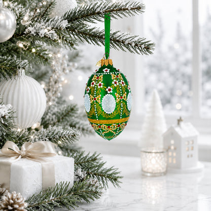 1908 Alexander Palace Royal on Green Egg Glass Ornament 4 Inches