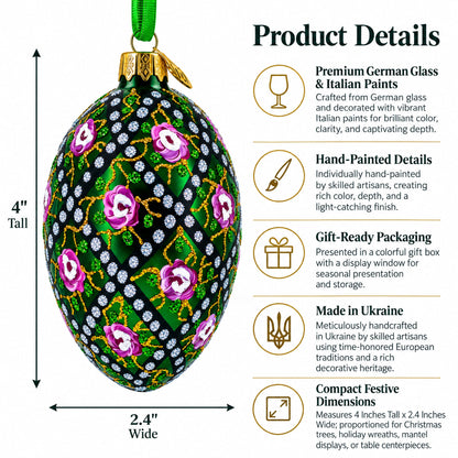 1907 Rose Trellis Royal Egg Glass Ornament 4 Inches