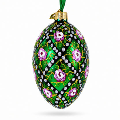 1907 Rose Trellis Royal Egg Glass Ornament 4 Inches