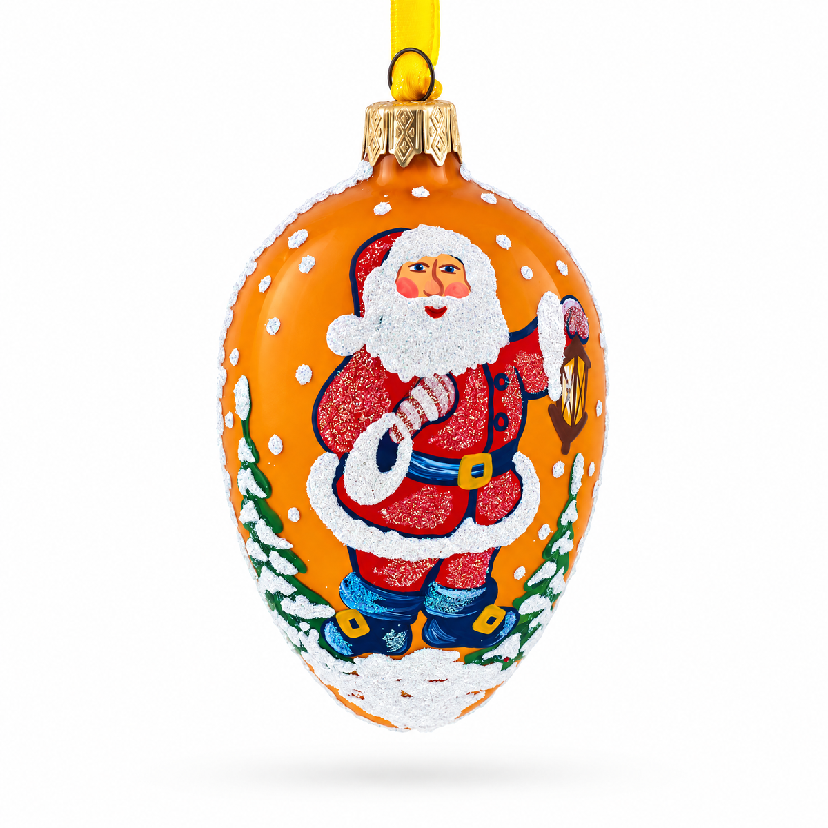 Santa With Lantern Glass Christmas Ornament 4 Inches