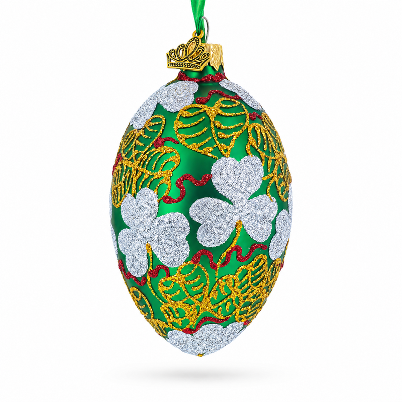 1902 Clover Leaf Royal Egg Glass Christmas Ornament 4 Inches