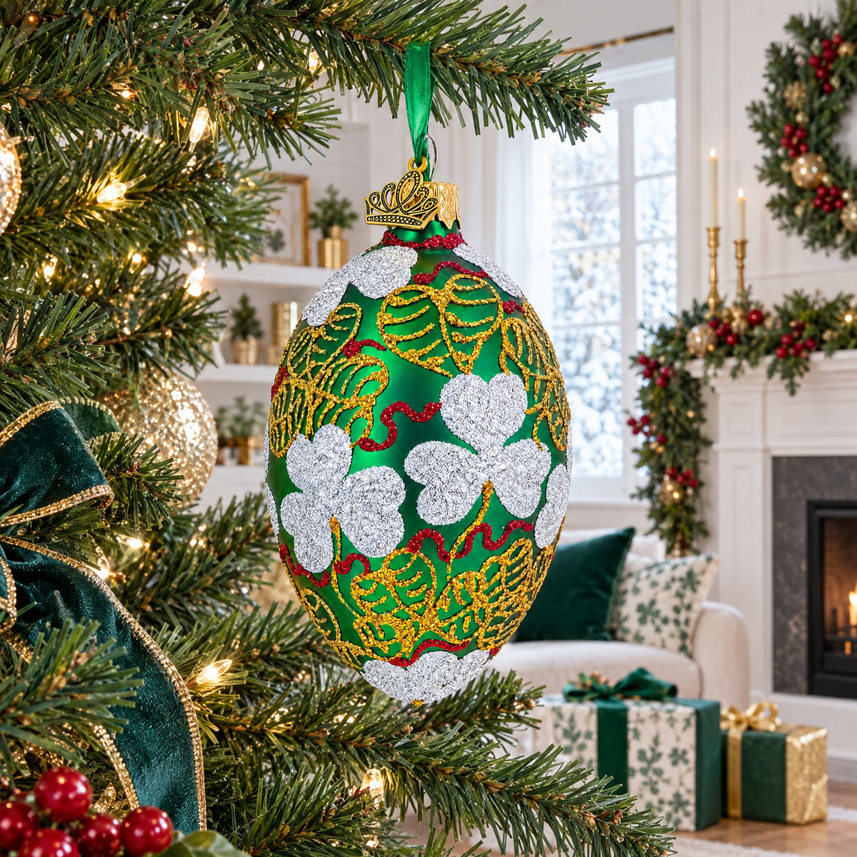 1902 Clover Leaf Royal Egg Glass Christmas Ornament 4 Inches