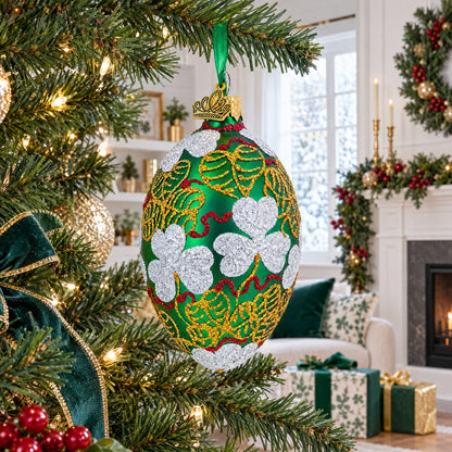 1902 Clover Leaf Royal Egg Glass Christmas Ornament 4 Inches