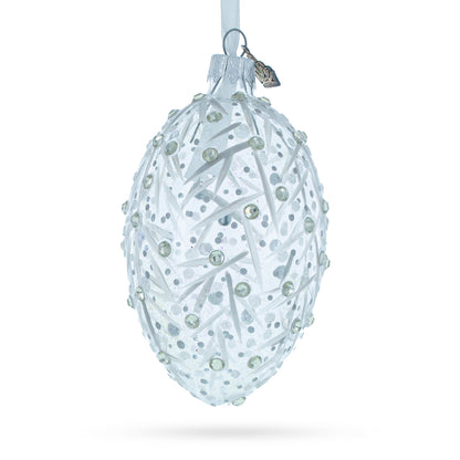Silver Branches Glass Egg Christmas Ornament 4 Inches