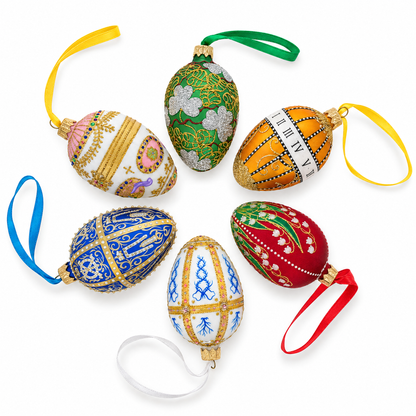 Blue Geometric Ukrainian Egg Glass Christmas Ornament 4 Inches