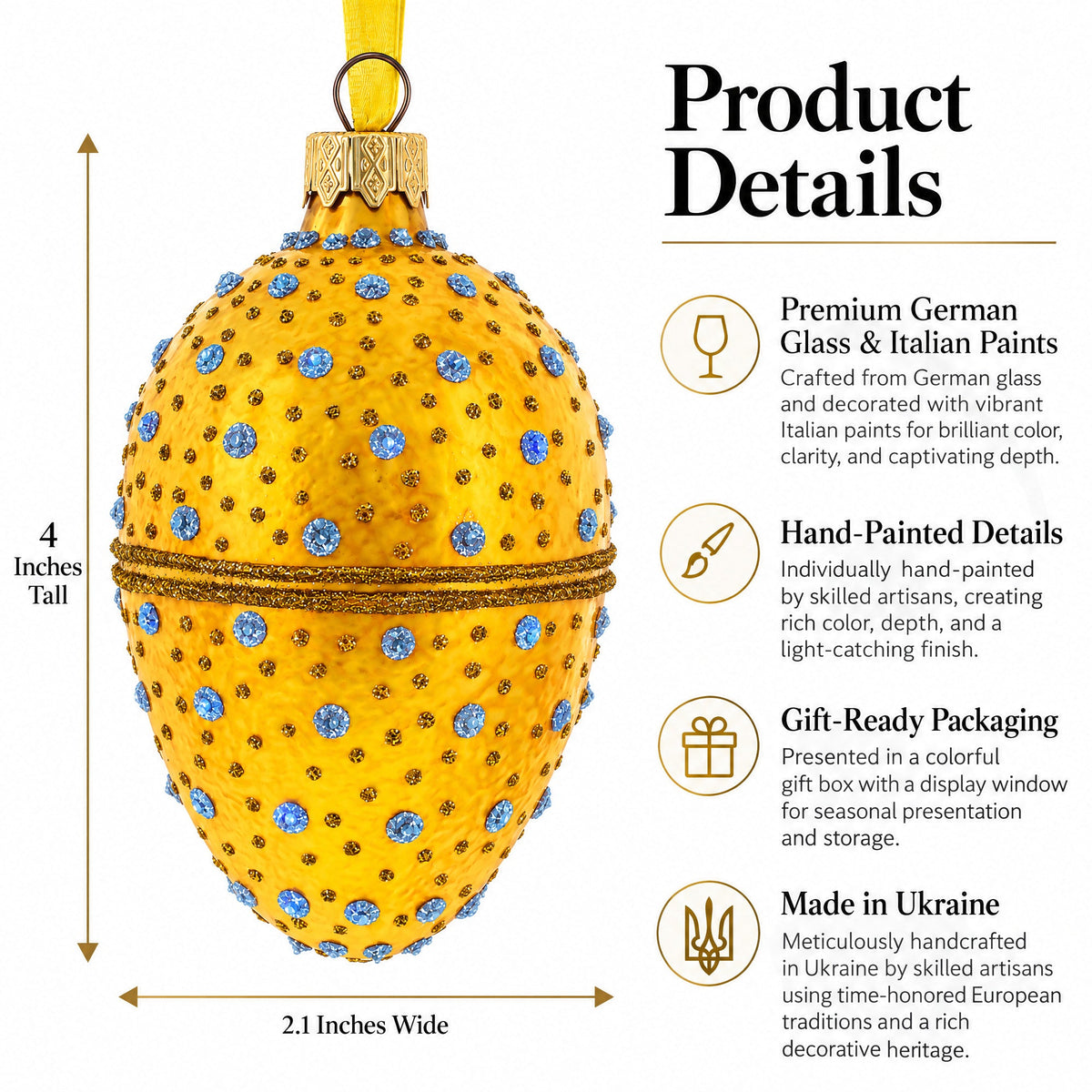 Diamond Drops Glass Egg Ornament 4 Inches
