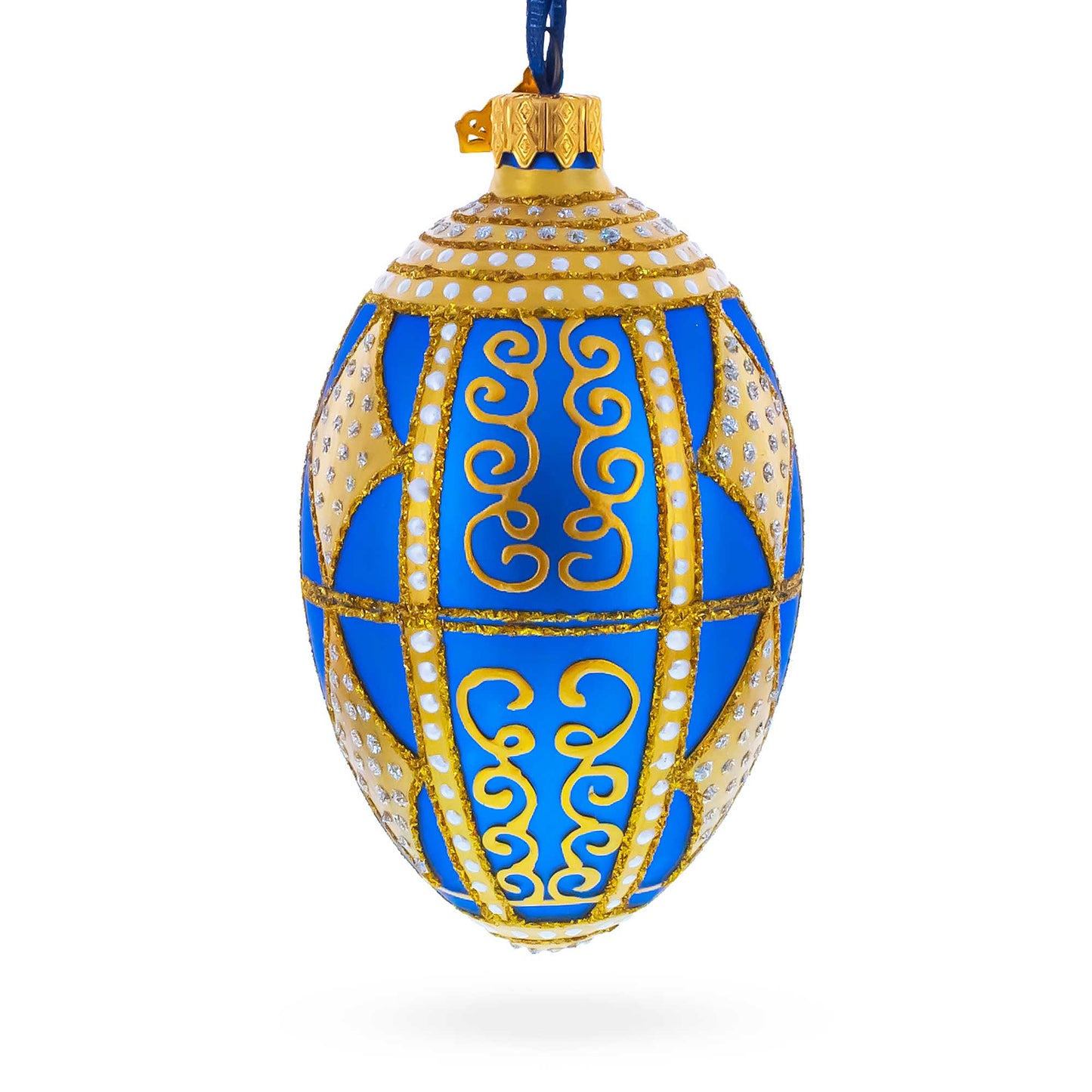 Golden Rhombus Glass Egg Christmas Ornament 4 Inches