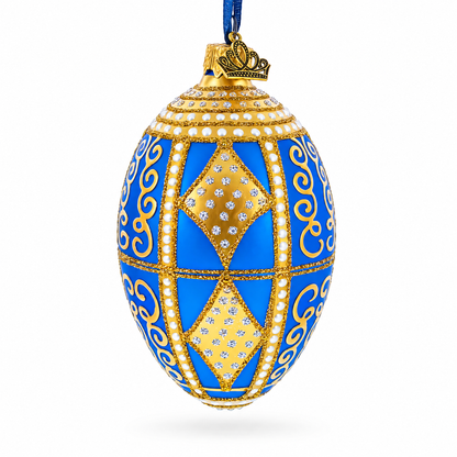 Golden Rhombus Glass Egg Christmas Ornament 4 Inches