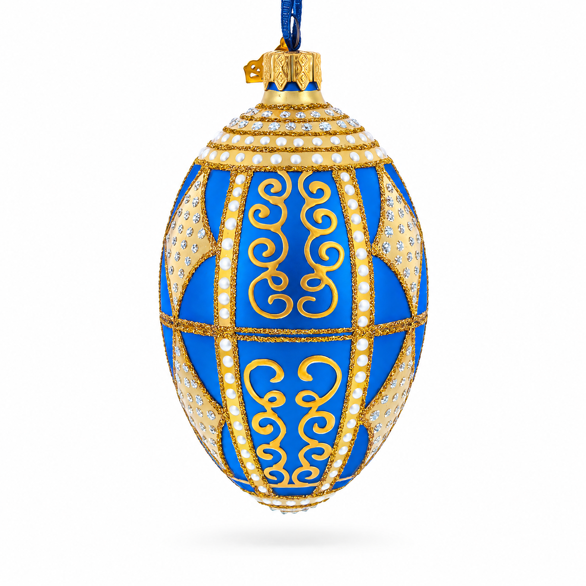 Golden Rhombus Glass Egg Christmas Ornament 4 Inches