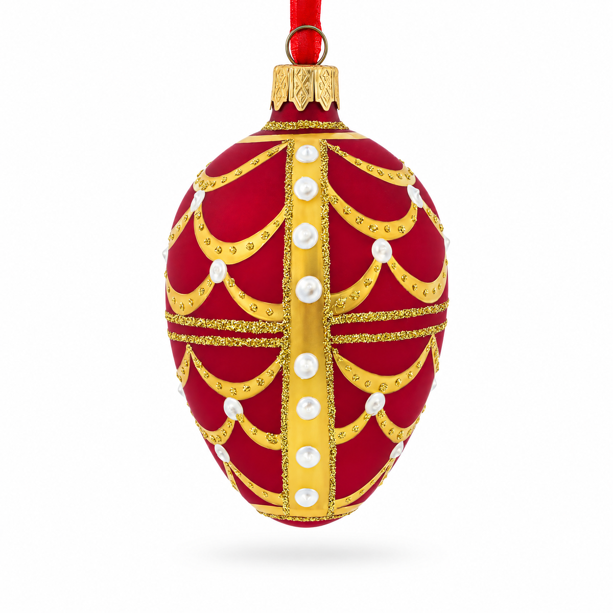 Gold Arches On Red Egg Glass Ornament 4 Inches