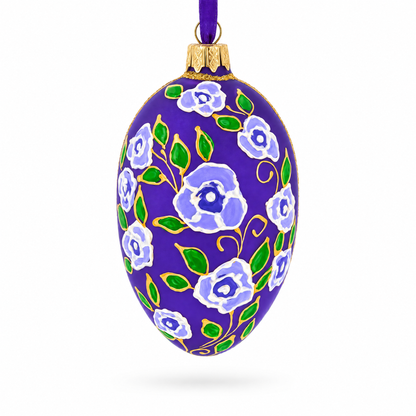 Purple Garden Flowers Egg Glass Ornament 4 Inches