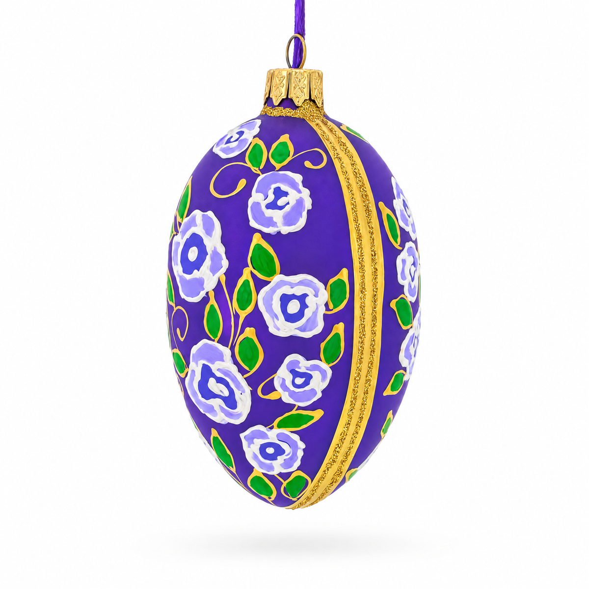 Purple Garden Flowers Egg Glass Ornament 4 Inches