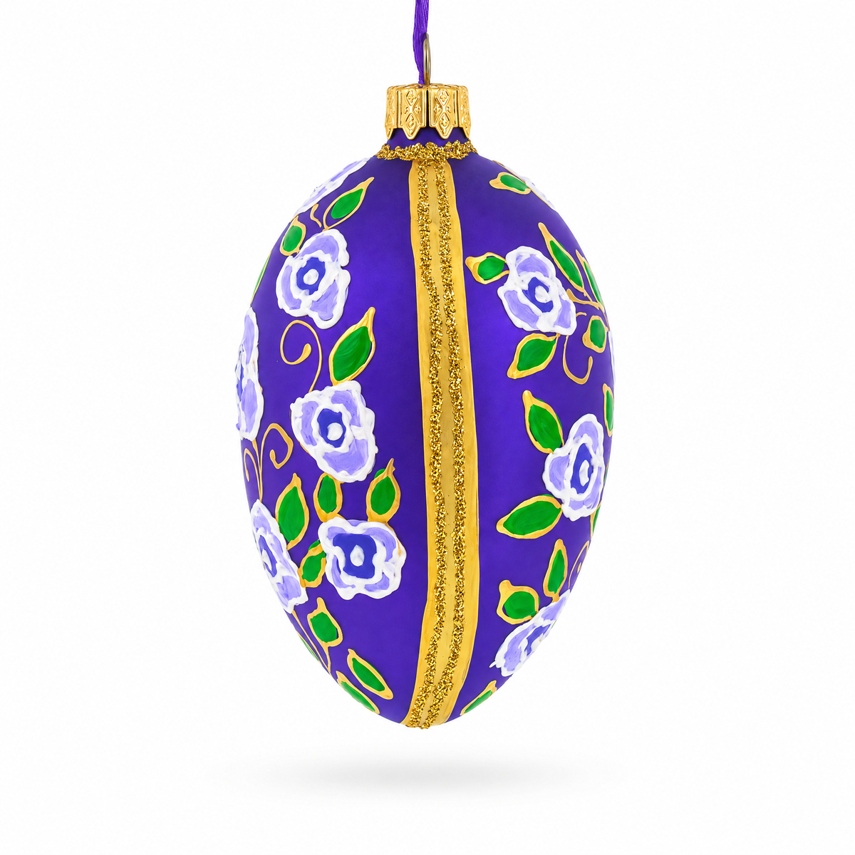 Purple Garden Flowers Egg Glass Ornament 4 Inches