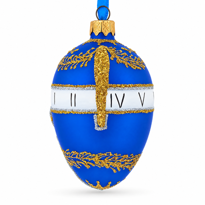 1895 Blue Serpent Clock Royal Egg Glass Ornament 4 Inches